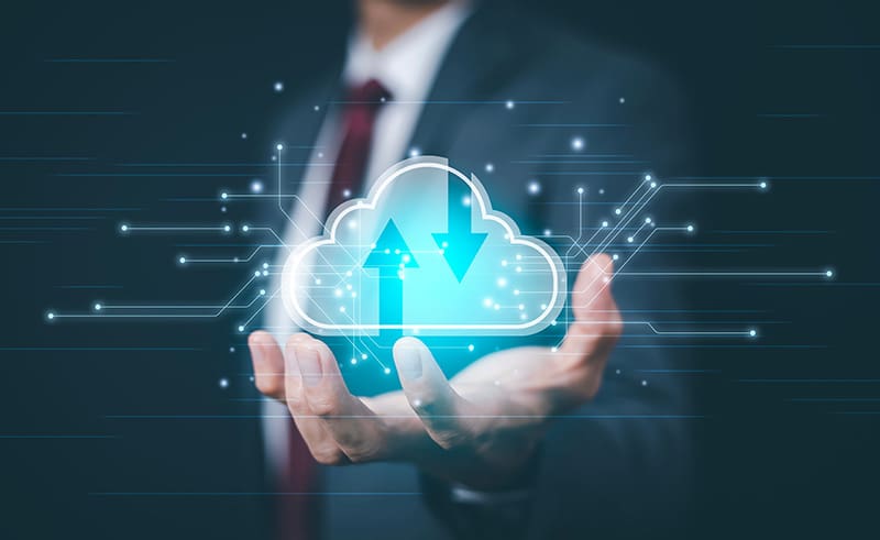 Man holding cloud technology