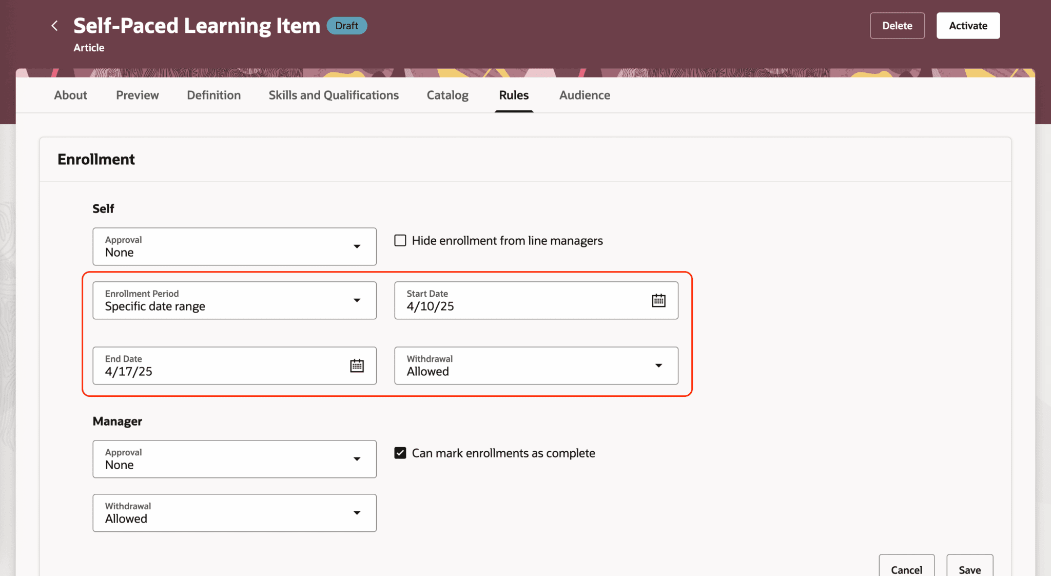 Oracle HCM Update 25D: Learning
