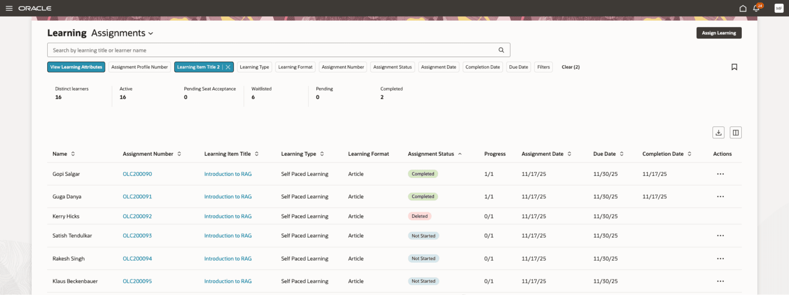 Oracle HCM Learn Cloud 26A
