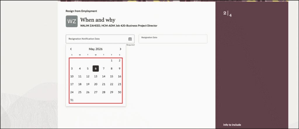 After Enhancement: Past Dates Allowed for Resignation Notification Date